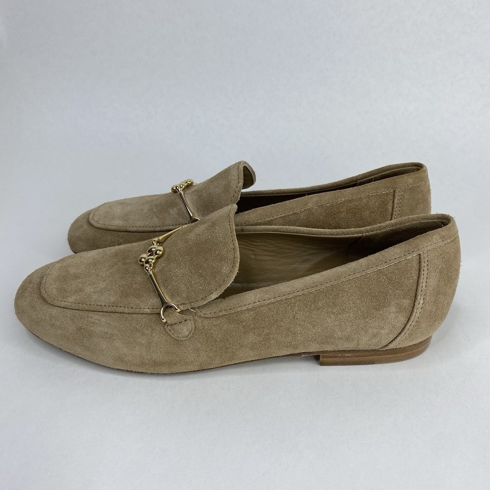 Larroude Suede Katherine Loafers Tan Gold Tone Bit Women's Size 5 Made in Brazil - Picture 6 of 15